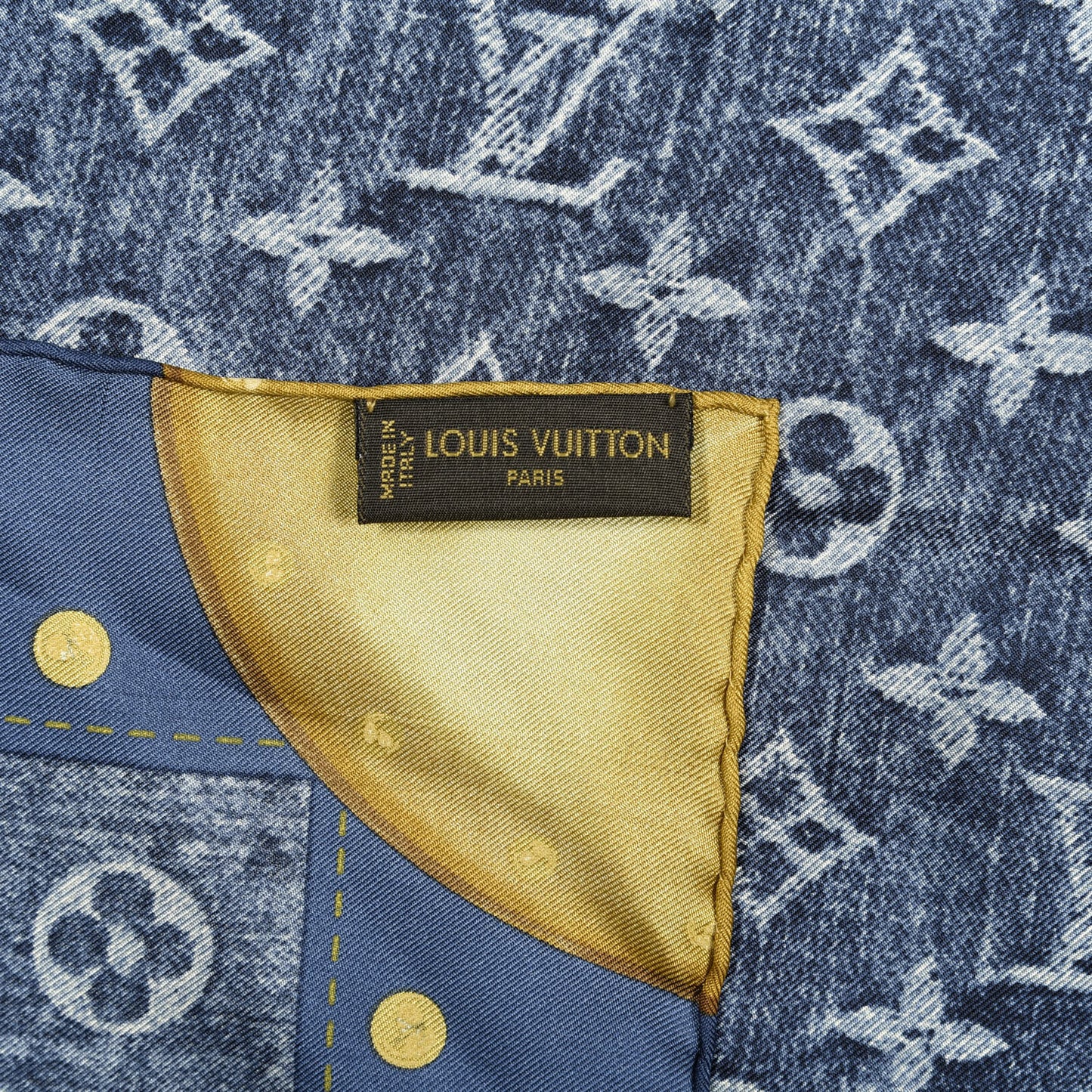 Silk Monogram Denim Bandana Scarf Blue
