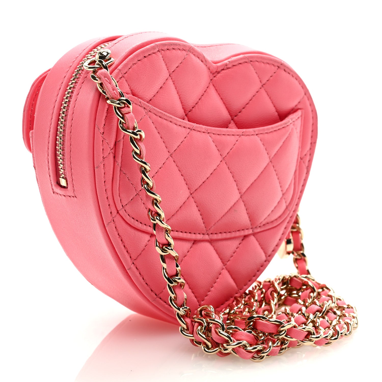Chanel Lambskin Quilted CC In Love Heart Clutch With Chain Pink 3 of 8