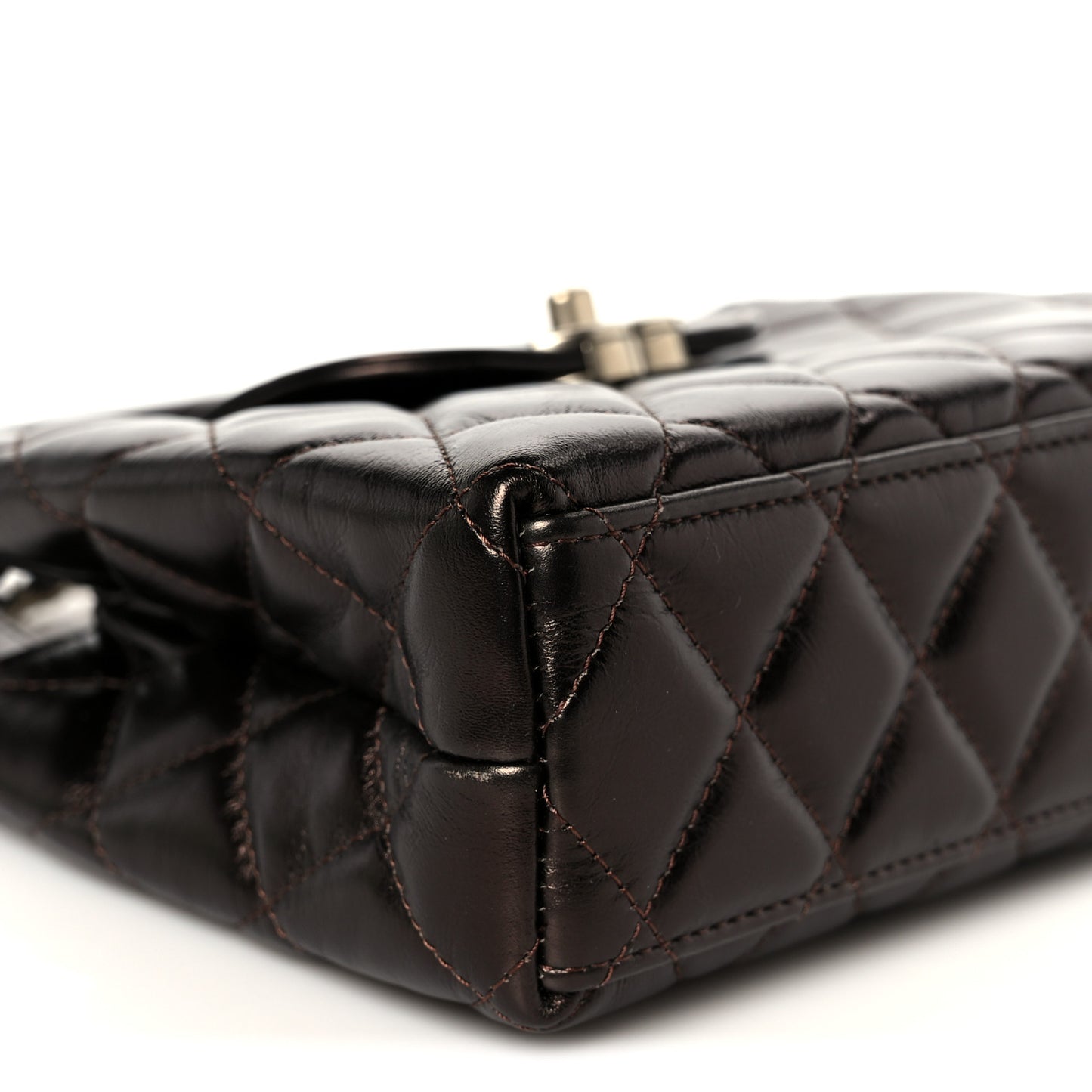 Metallic Aged Calfskin Quilted Nano Kelly Shopper Light Brown