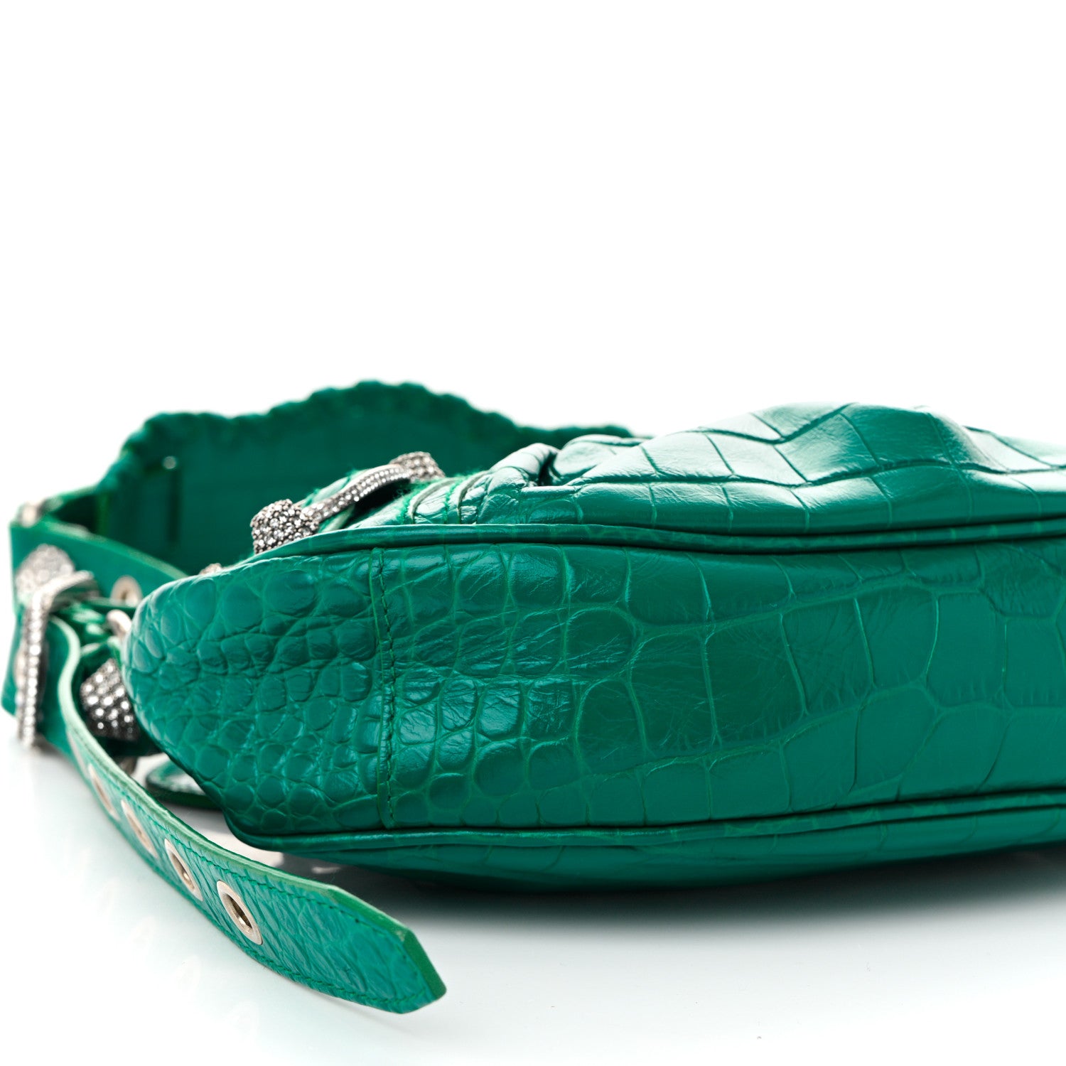 Balenciaga Extra Supple Calfskin Crystal Crocodile Embossed Le Cagole Shoulder Bag XS Jade 10 of 11