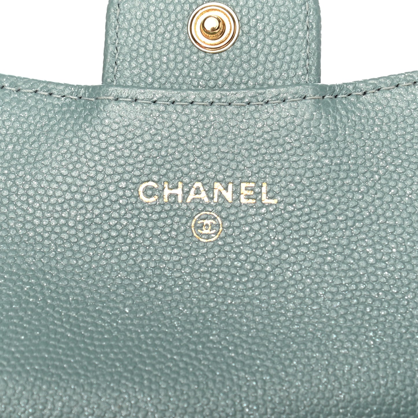 Iridescent Caviar Quilted Flap Card Holder Wallet Light Blue