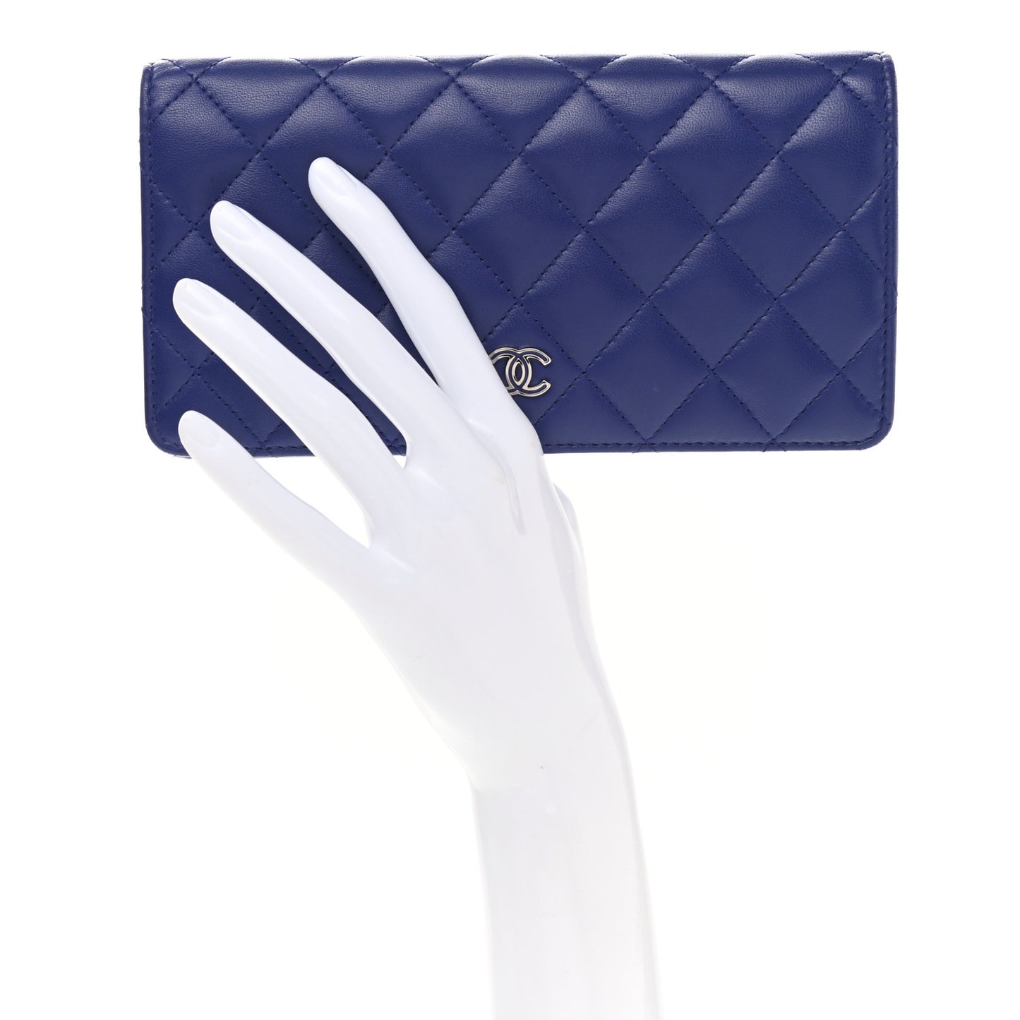 Lambskin Quilted Yen Wallet Dark Blue