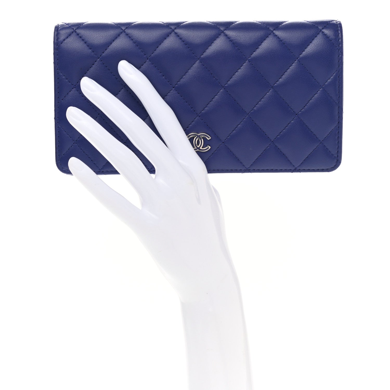 Chanel Lambskin Quilted Yen Wallet Dark Blue 2 of 8