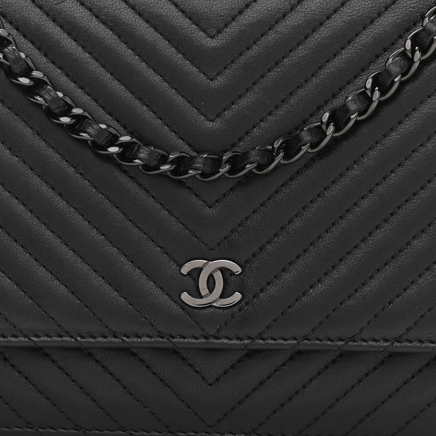 Lambskin Chevron Quilted Wallet On Chain WOC So Black