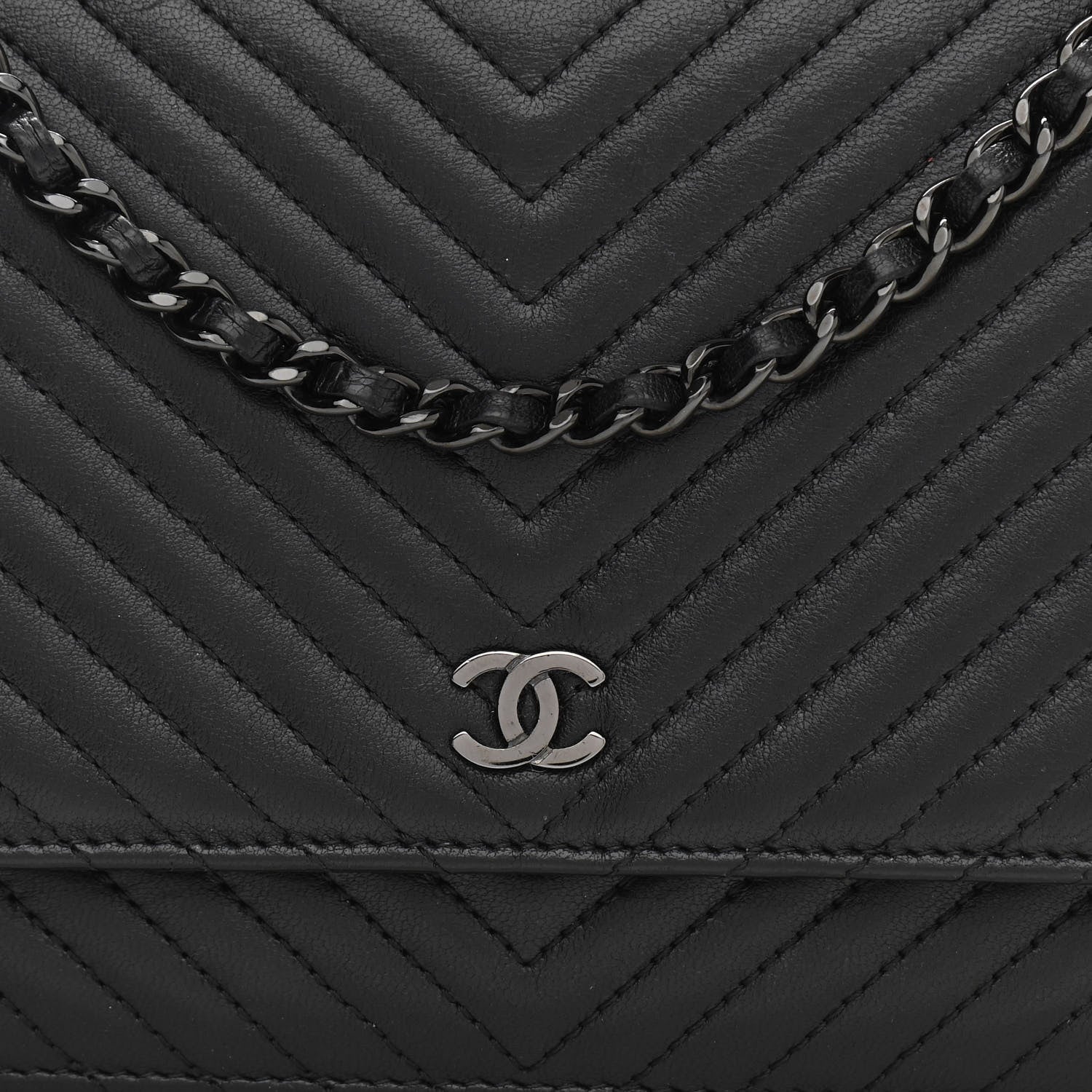 Chanel Lambskin Chevron Quilted Wallet On Chain WOC So Black 9 of 13