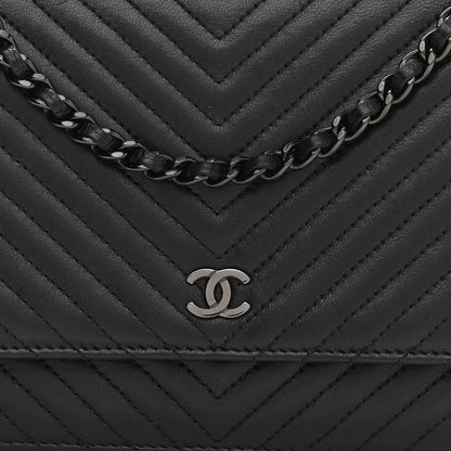 Chanel Lambskin Chevron Quilted Wallet On Chain WOC So Black 9 of 13