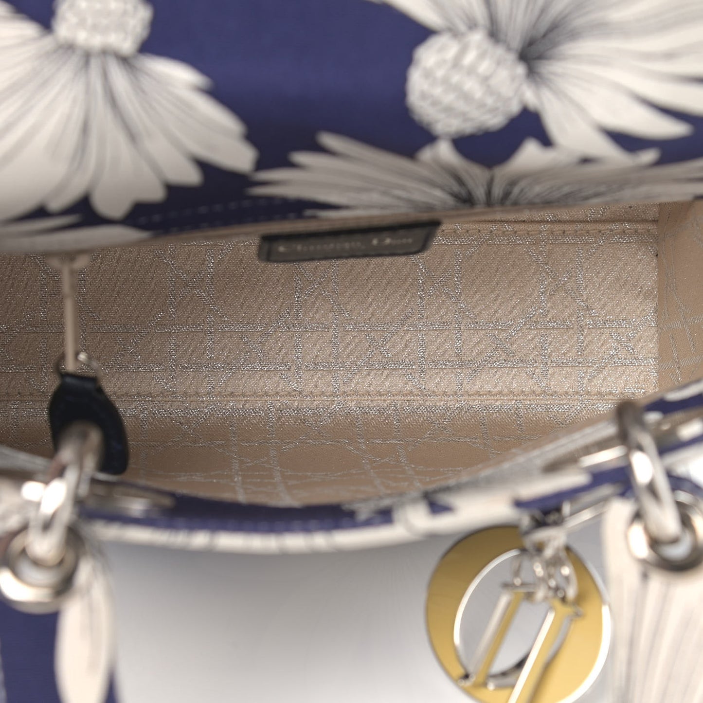 Canvas Floral Printed Mini Lady Dior Blue White