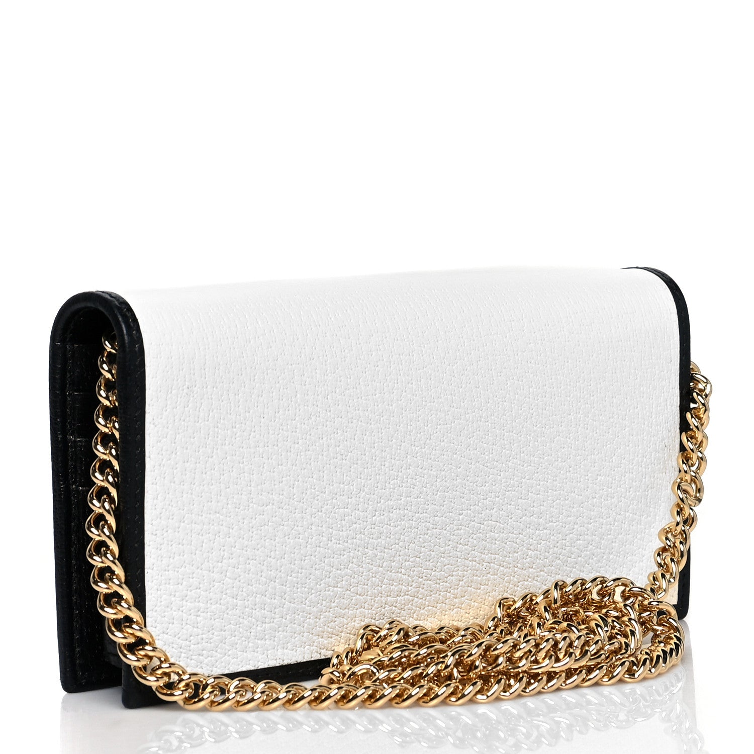 Gucci X ADIDAS Textured Dollar Calfskin Trefoil Embossed Wallet On Chain Off White Black 2 of 8
