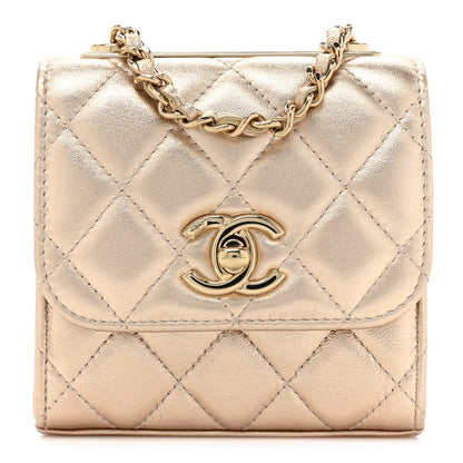 Chanel Metallic Lambskin Quilted Mini Trendy CC Clutch With Chain Gold 1 of 12