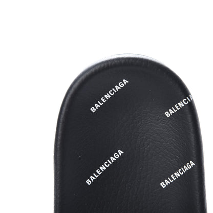 Balenciaga Nappa Allover Logo Embossed Womens Pool Slide Sandals 41 Black White 8 of 10