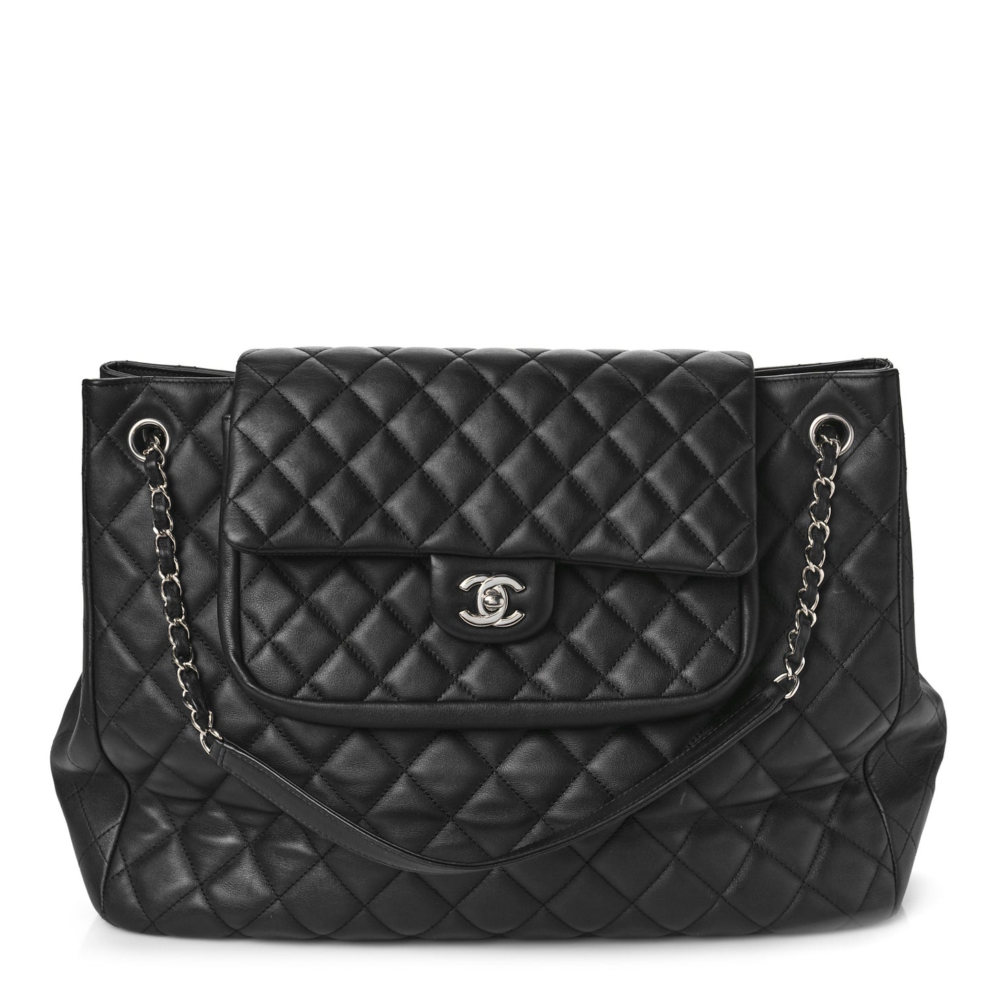 Calfskin Quilted Flap Tote Black