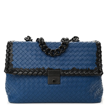 Bottega Veneta Nappa Intrecciato Glass Flap Bag Blue Black 1 of 9
