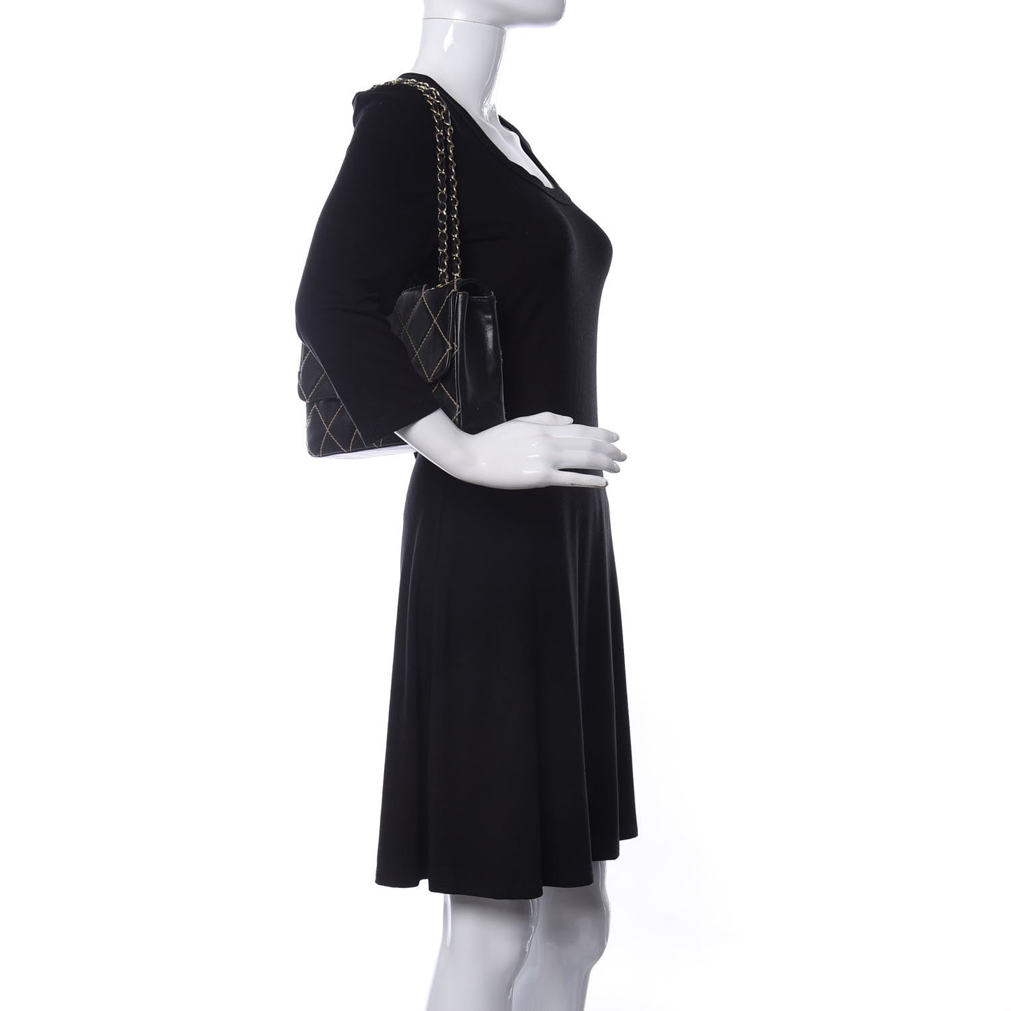 Calfskin Quilted Contrast Stitch Medium Flap Black