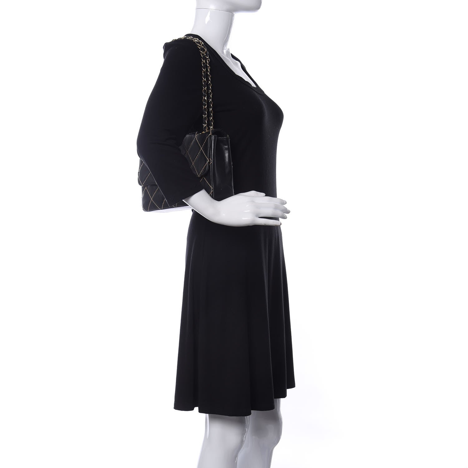 Chanel Calfskin Quilted Contrast Stitch Medium Flap Black 2 of 10