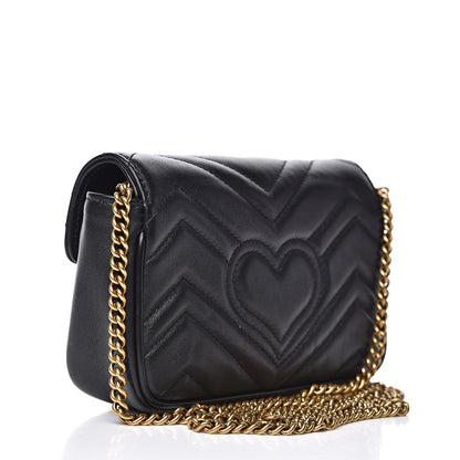 Gucci Calfskin Matelasse Super Mini GG Marmont Shoulder Bag Black 3 of 14