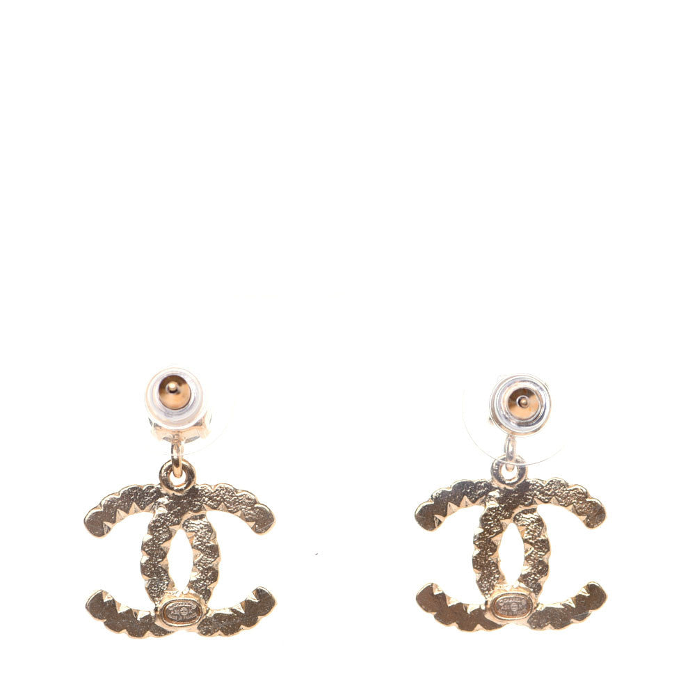 Chanel Resin Crystal Pearl CC Drop Earrings Gold Black 3 of 8