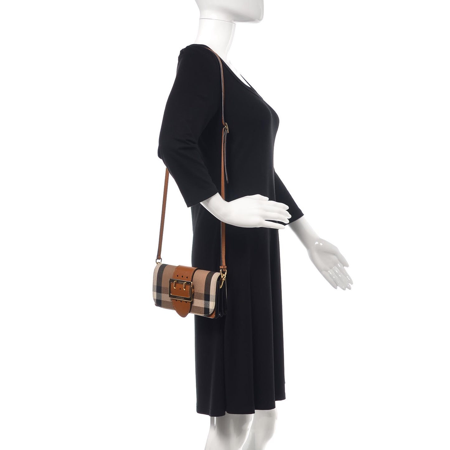 House Check Bridle Calfskin Small Madison Buckle Bag Tan