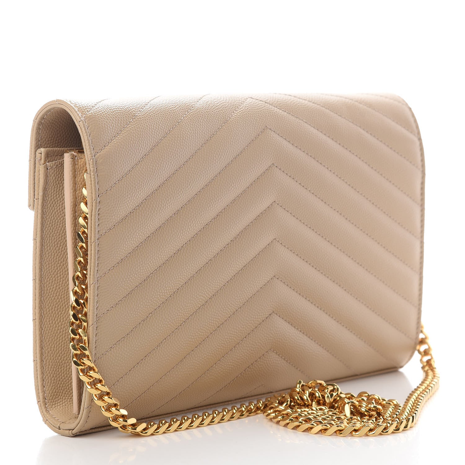 Saint Laurent Grain De Poudre Matelasse Chevron Monogram Chain Wallet Nude Powder 3 of 10