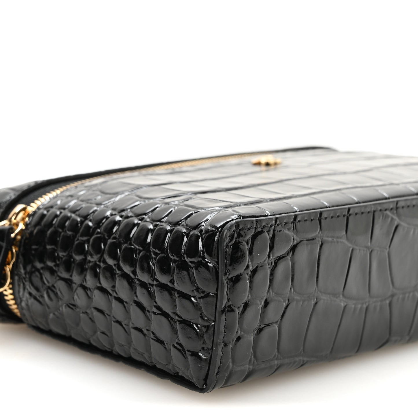 Calfskin Crocodile Embossed Crococo Exoticoco Vanity With Chain Black