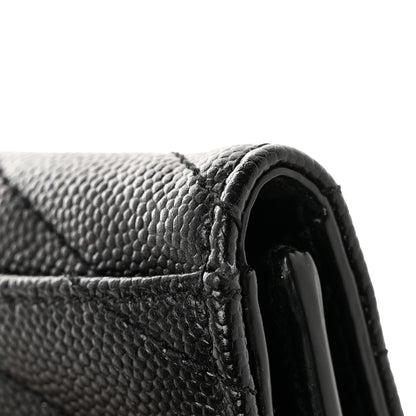 Saint Laurent Grain De Poudre Matelasse Chevron Monogram Flap Card Case Black 9 of 11