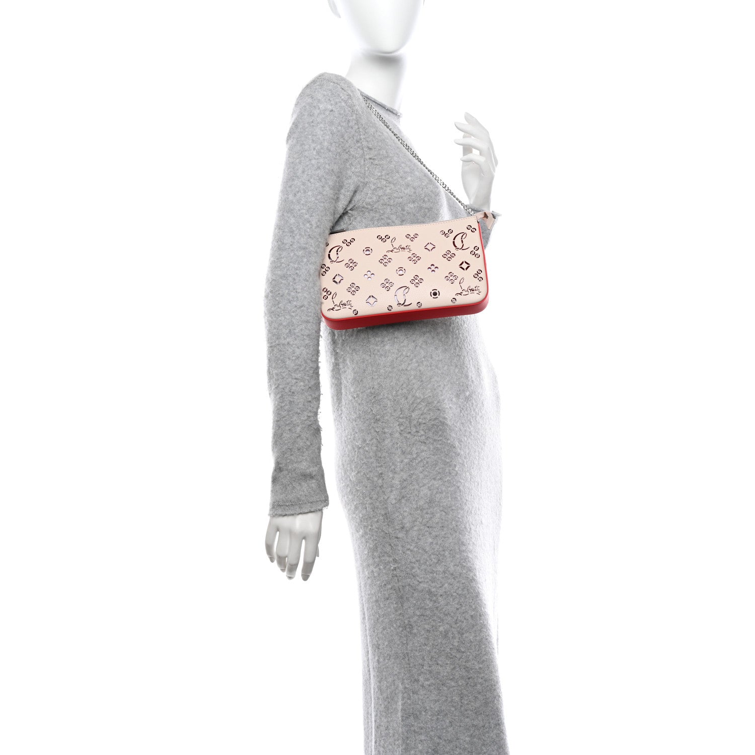 Christian Louboutin Calfskin Loubila Loubinthesky Chain Clutch Leche 2 of 8