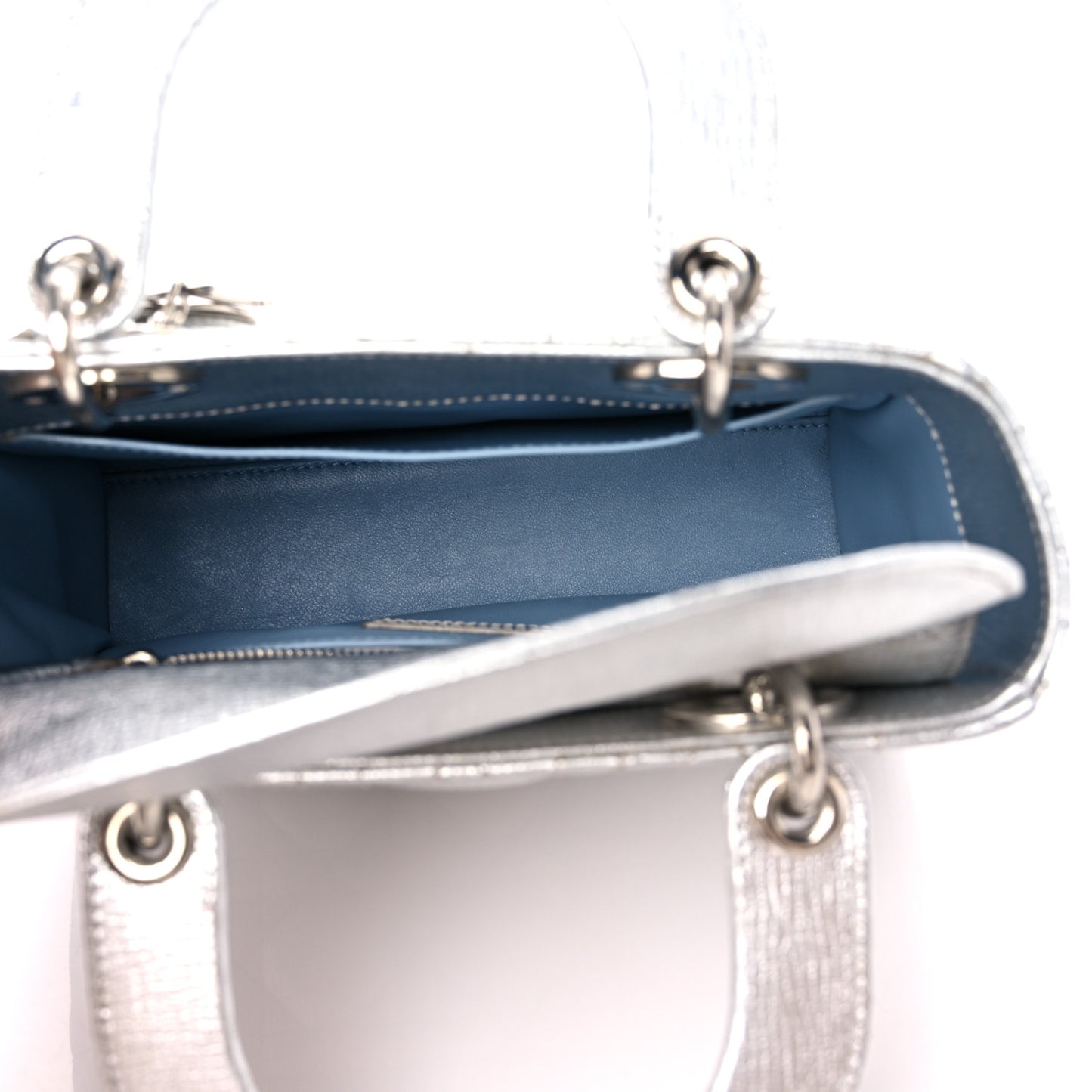 Metallic Grained Calfskin Cannage Small Lucky Badges My Lady Dior Silver