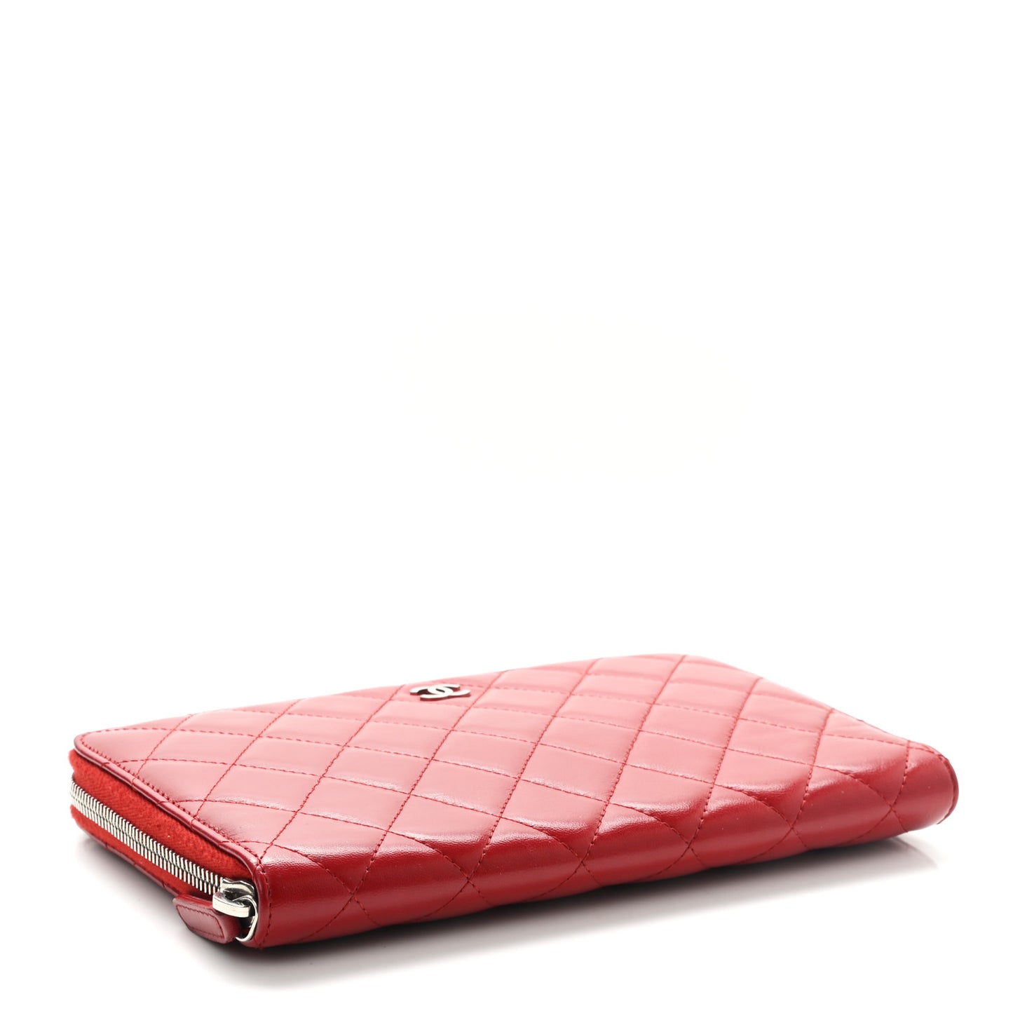 Lambskin Quilted Large Zip Around Organizer Wallet Red