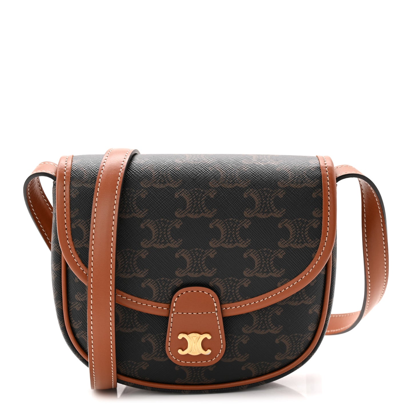 Canvas Calfskin Triomphe Mini Besace Tan