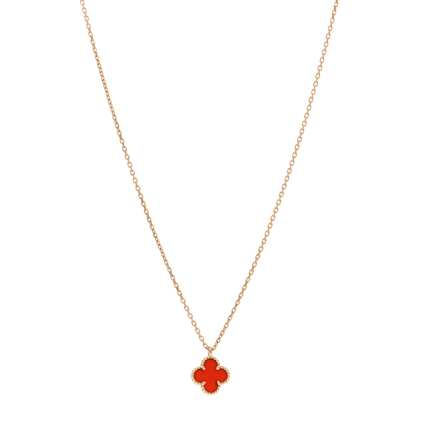 18K Rose Gold Carnelian Sweet Alhambra Pendant Necklace