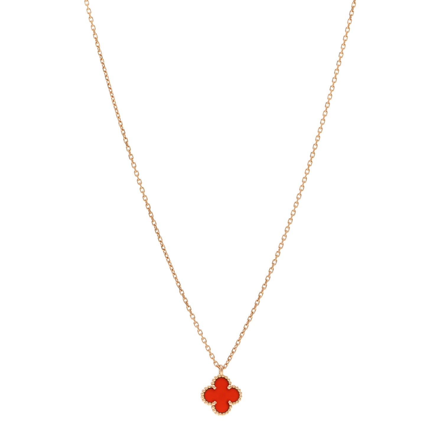 Van Cleef & Arpels 18K Rose Gold Carnelian Sweet Alhambra Pendant Necklace 1 of 5