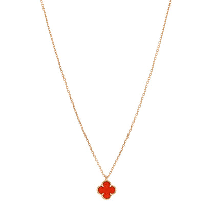 Van Cleef & Arpels 18K Rose Gold Carnelian Sweet Alhambra Pendant Necklace 1 of 5