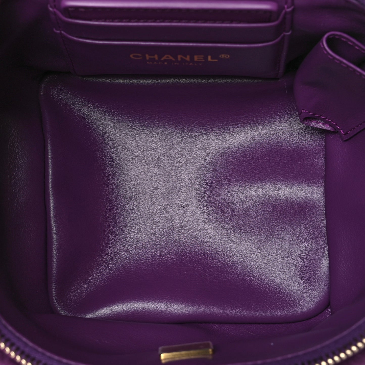 Shearling Lambskin Quilted Small Vanity Case Purple
