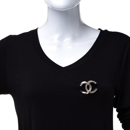 Chanel Textured Metal Crystal CC Brooch Light Gold 2 of 5