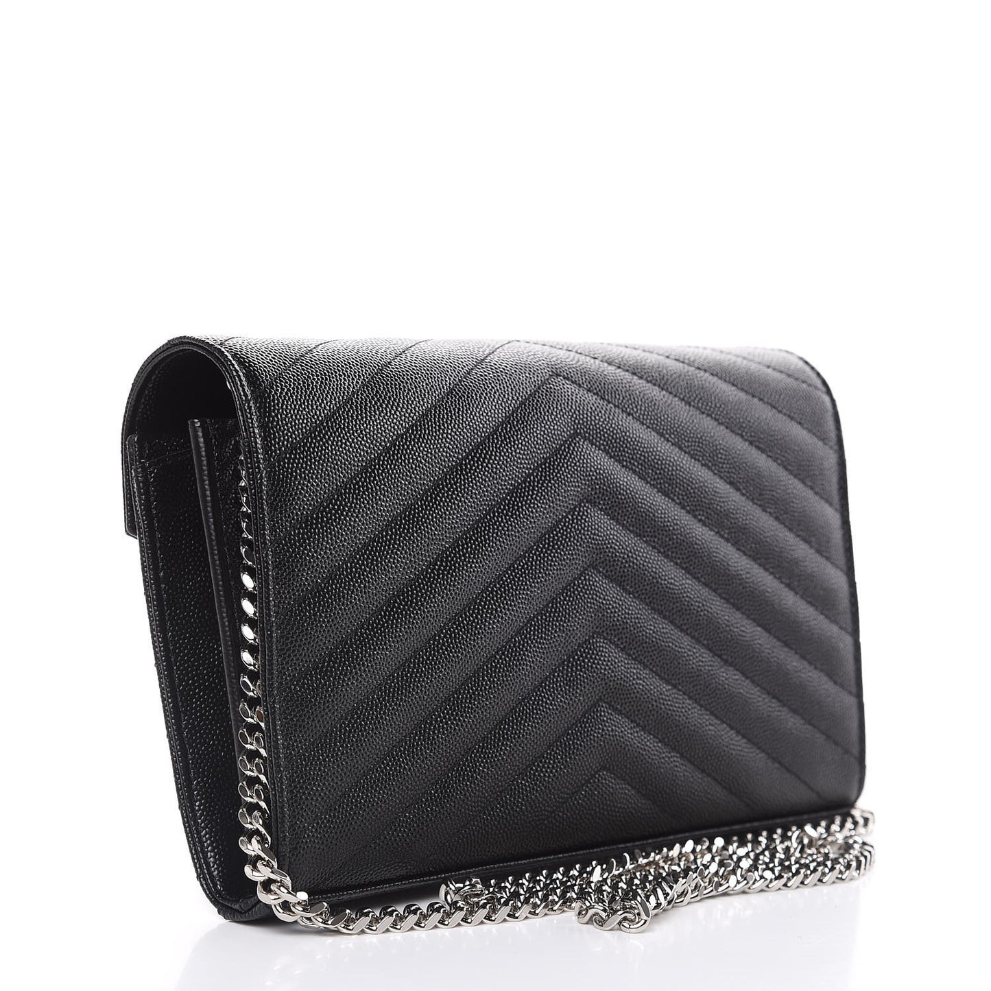 Grain De Poudre Matelasse Chevron Monogram Chain Wallet Black