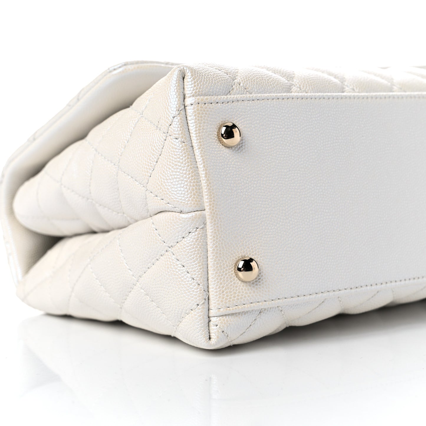 Iridescent Caviar Quilted Small Coco Handle Flap White