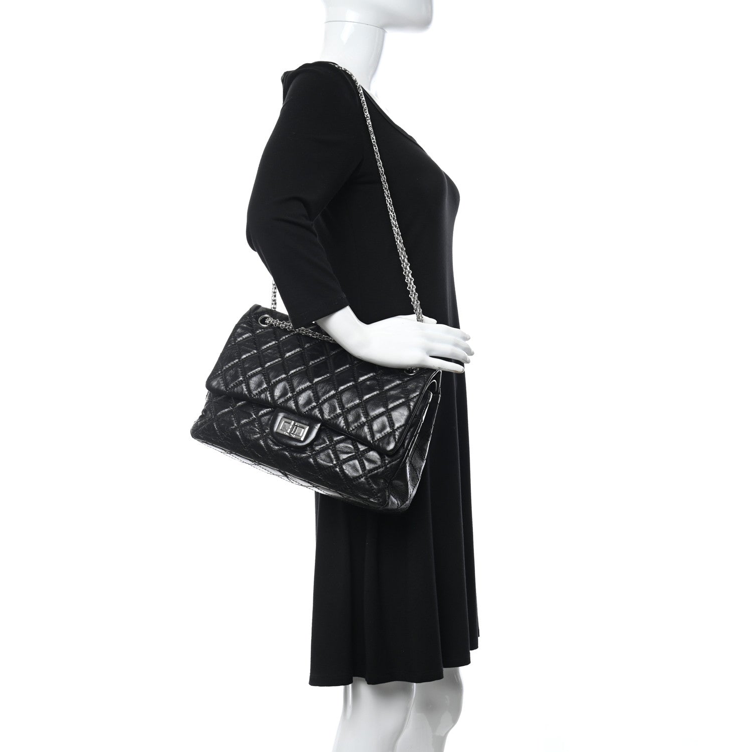 Chanel Glazed Calfskin Quilted Surpique 2.55 Reissue Flap Black 3 of 9