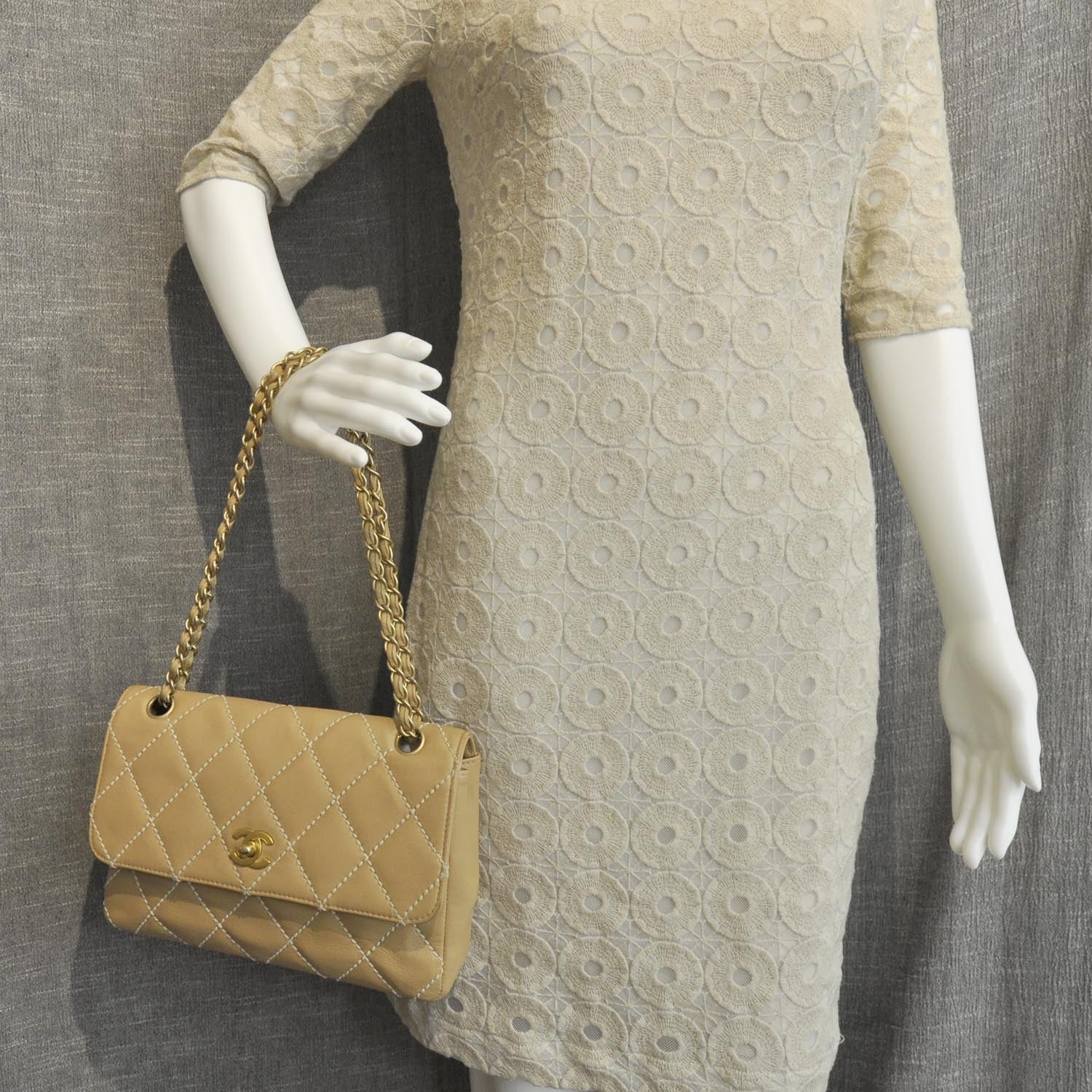 Chanel Leather Quilted Surpique Flap Beige 3 of 11