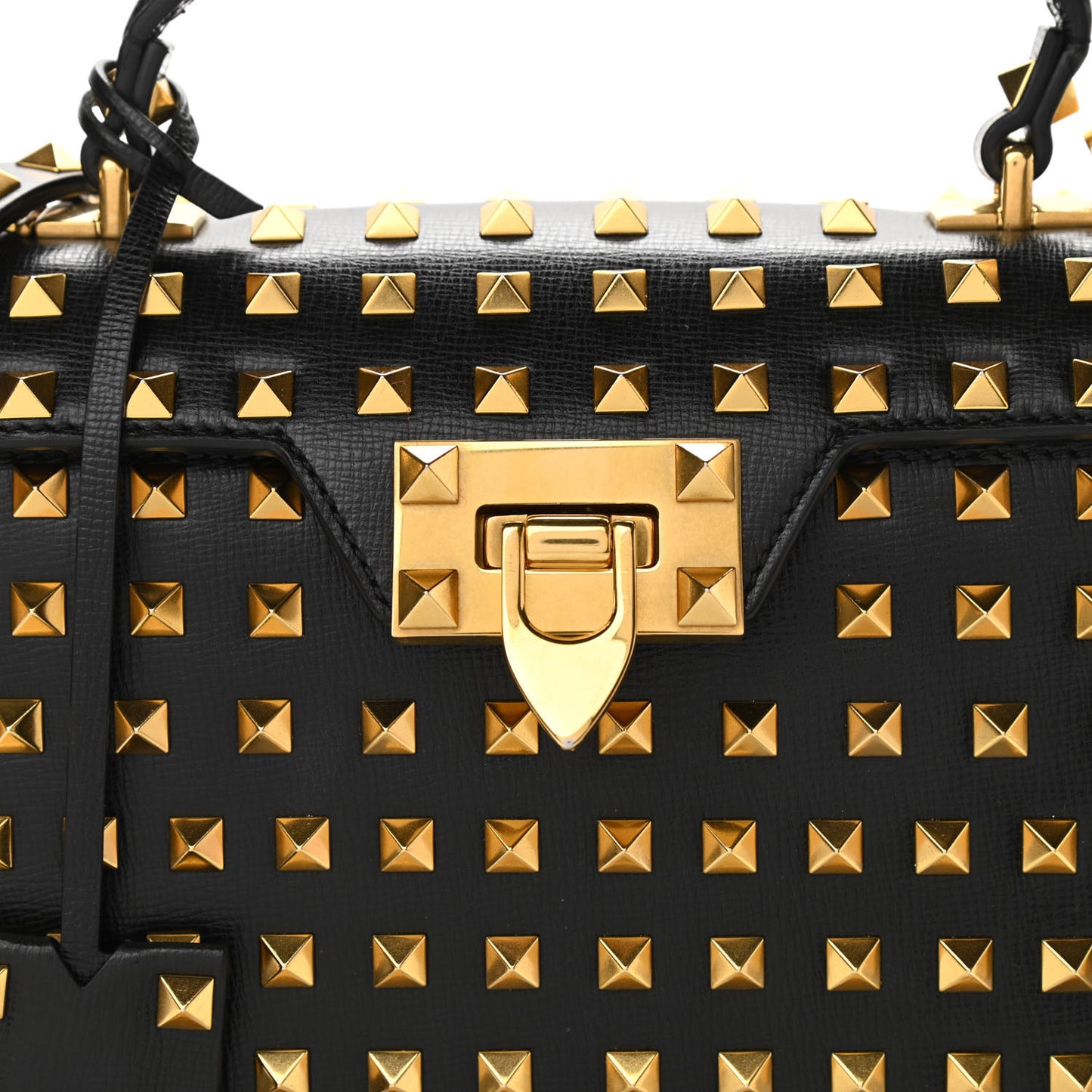 Grainy Calfskin Small Rockstud Allover Alcove Top-Handle Flap Bag Black