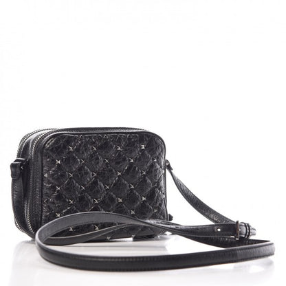 Valentino Garavani Craquele Nappa Rockstud Spike Double Zip Camera Crossbody Bag Black 3 of 9