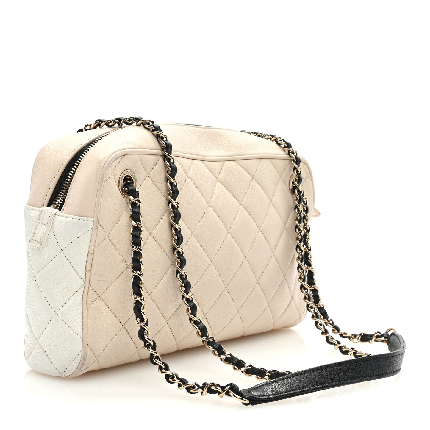 Goatskin Quilted Tri-Color Medium In & Out Camera Case Beige White Black