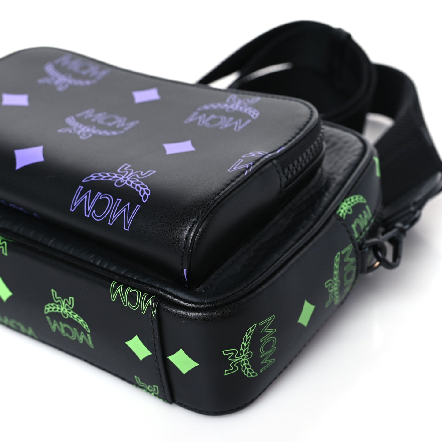 Calfskin Color Splash Logo Small Crossbody Black Purple Green