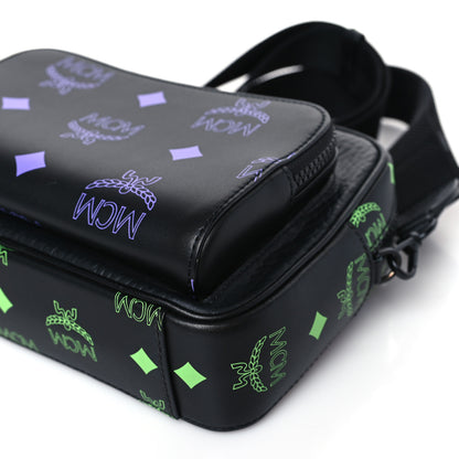 MCM Calfskin Color Splash Logo Small Crossbody Black Purple Green 8 of 8
