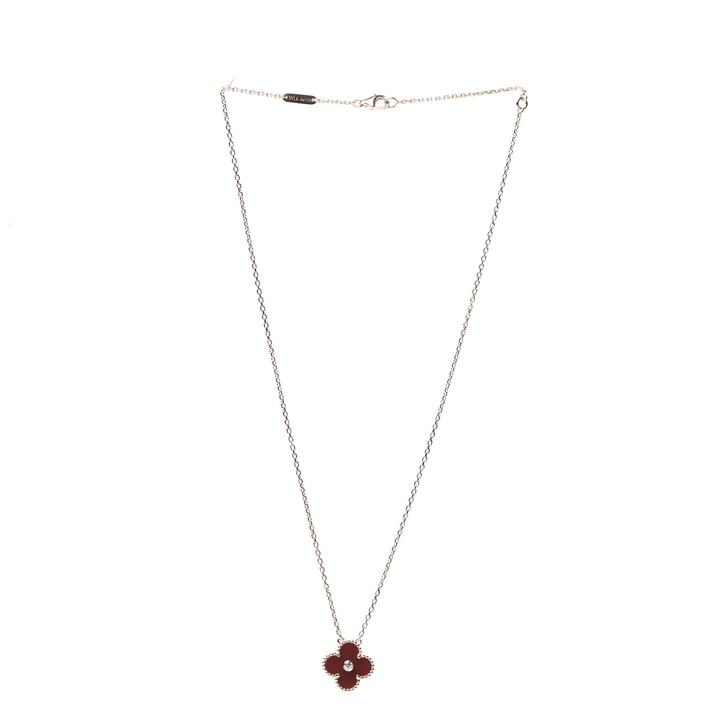 18K Rose Gold Diamond Carnelian Vintage Alhambra Pendant Necklace