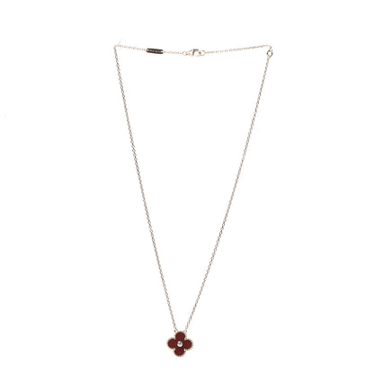 Van Cleef & Arpels 18K Rose Gold Diamond Carnelian Vintage Alhambra Pendant Necklace 2 of 6