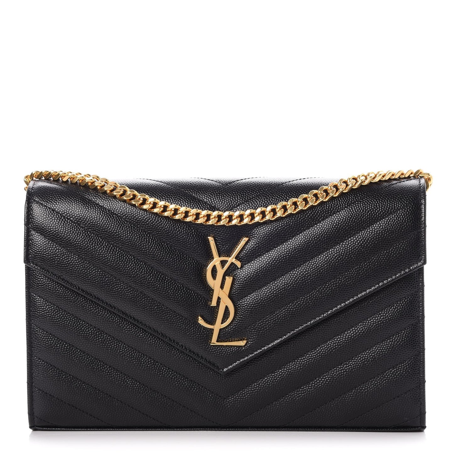 Grain De Poudre Matelasse Chevron Monogram Chain Wallet Black
