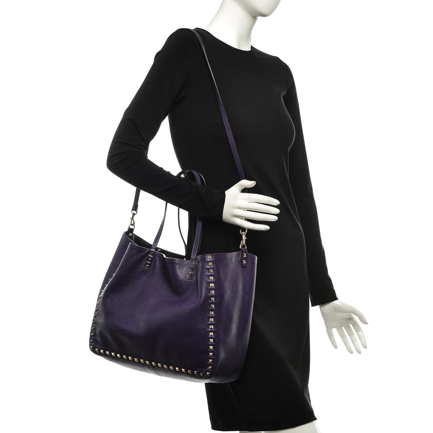 Valentino Garavani Grained Calfskin Medium Rockstud Reversible Tote Black Purple 2 of 7