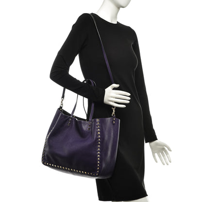 Valentino Garavani Grained Calfskin Medium Rockstud Reversible Tote Black Purple 2 of 7