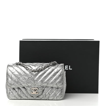 Chanel Patent Metallic Crumpled Calfskin Chevron Quilted Mini Rectangular Flap Silver 11 of 11