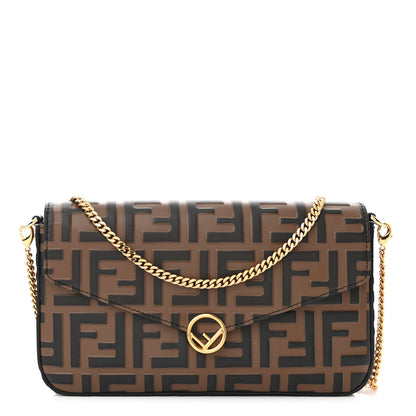 Fendi Vitello Soft F is Fendi Bi-Color FF 1974 Embossed Envelope Wallet On Chain with Pouches Maya Black 1 of 11