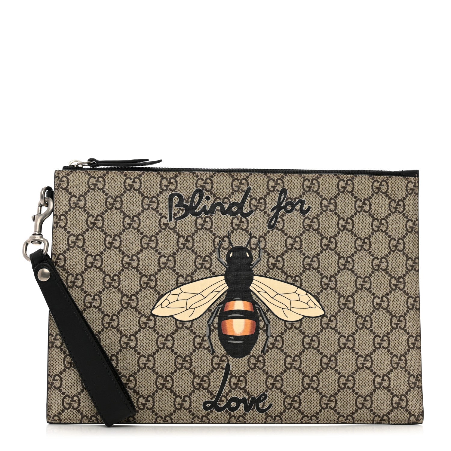 Gucci GG Supreme Monogram Blind For Love Wristlet Pouch Black